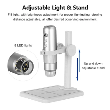 WiFi Trådløse Digitale Mikroskop Håndholdt Mikroskop-Kamera 8 Justerbar LED-Lys Kompatibel Med Smartphone, Tablet, Computer