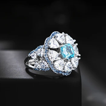 Wong Regn Luksus 925 Sterling Sølv Blomster Skabt Moissanite Gemstone Jubilæum Justerbar Ring For Kvinder Fine Smykker Gave