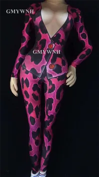 X7 Kvindelige cosplay dans kostumer part 3d Leopard buksedragt strække langærmet body pole dance dress bar tøj disco