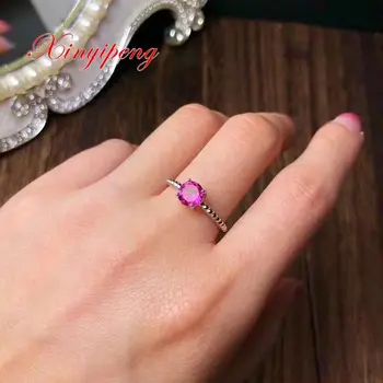 Xin yi peng 925 sølv indlagt naturlige pink topas sten ring kvinder ring smuk enkel