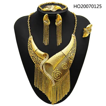 Yulaili Nyt Design, Dubai Guld Smykker Sæt til Kvinder Mode Kvaster 24 Guld Halskæde, Øreringe og Ring Fine Smykker Gratis Fragt