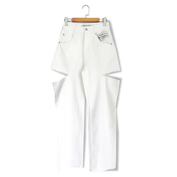 ZCSMLL Streetwear Mode Hul Jeans Kvinder ' s Efterår 2021 Nye Høj Talje Solid Farve Løs Lige Denim Bukser Kvindelige Tidevandet TH038