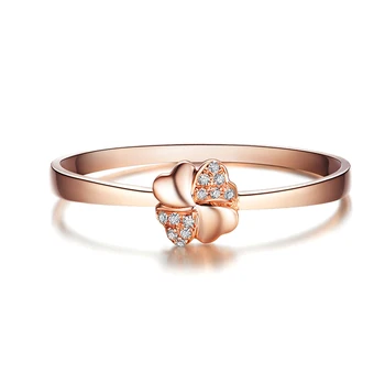 ZOCAI Design Gave Ring firkløver Naturlige 0.02 CT Diamant Ring med Ægte 18K Rosa Guld (Au750) W80027T