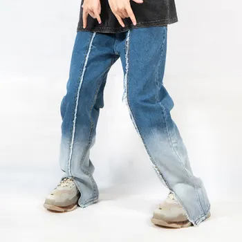 ZOTTSOZ Hip Hop Harajuku Denim Bukser til Mænd Foran Split Gradient Farve Nødlidende Jeans, Casual Streetwear Baggy Mænd Jean Bukser