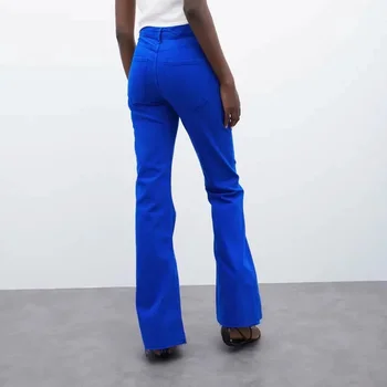 Za Kvinders Flare Jeans med Høj Talje Bukser, Mode Tynde Bukser Lomme Jean Bodycon Damer Bukser-Knappen Streetwear Kvindelige Bukser TRF