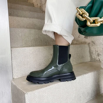 Ægte Læder Kvinder Chelsea Boots Nye Luksus Tre Farver Ankel Støvler Pige Efterår Og Vinter Fashion Platform Kvinder Botas Mujer