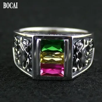 ægte s925 rent sølv ring rasta vibrationer tre-farve krystal ring for manden